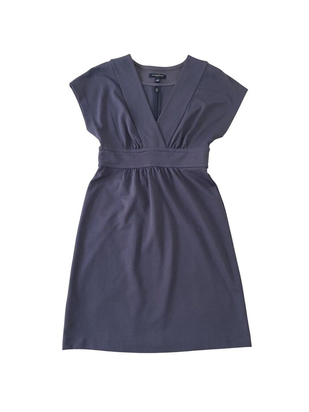 Banana Republic Womens V-Neck Gray Dress Size 4 Empire waist short sleeves